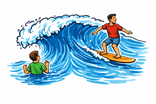 Two people on a wave