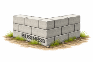 A brick wall with the word Business on it